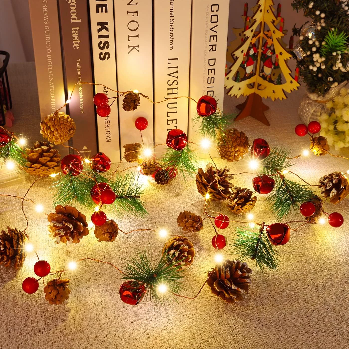 Pinecone Garland with Lights